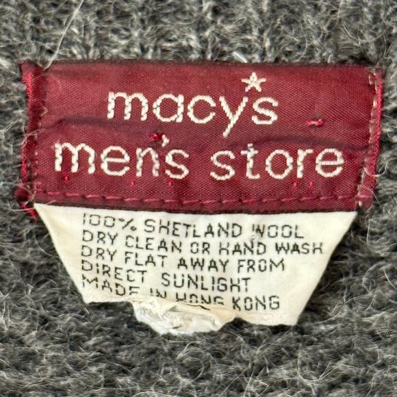 Vintage Macy's Men's 100% Shetland Wool Knit Gray Zip Jacket w/ Pockets - Medium - Picture 4 of 4